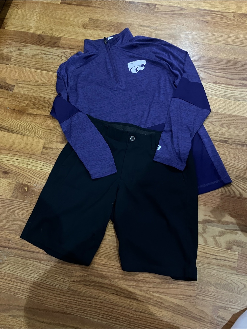 Russell K-State Purple Quarter-Zip and Under Armour Black Golf Short 30W EUC